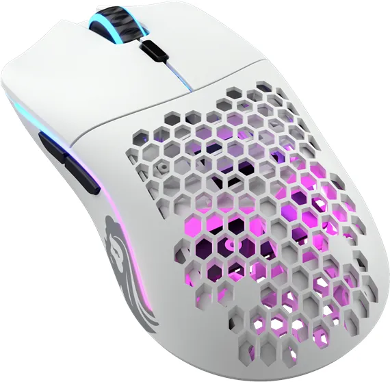 Glorious Model O Wireless - Mattvit - Spelmus - Optisk - 6 knappar - Vit med RGB-LED-belysning